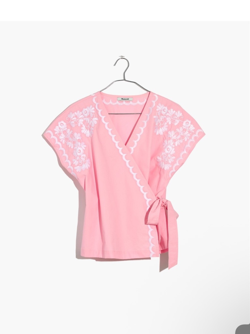 Madewell Pink Embroidered Wrap Top | XS-M